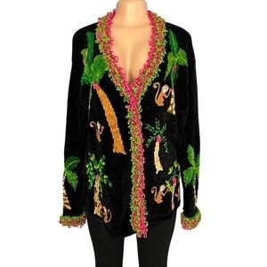 That Sweater Vintage Pink Monkey Chenille Art-to-Wear Fun Funky Sweater